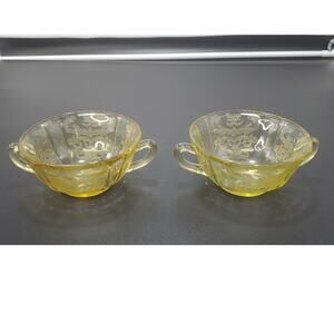 FEDERAL MADRID AMBER YELLOW DEPRESSION GLASS 4 3/4" Soup Bowl Handles, Set of 2